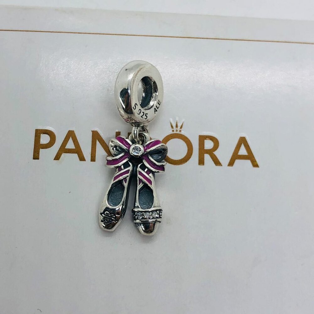 ✨🔥Pandora Punk Ballerina Shoes Dangle Charm With Pink Enamel And Clear Zirconia